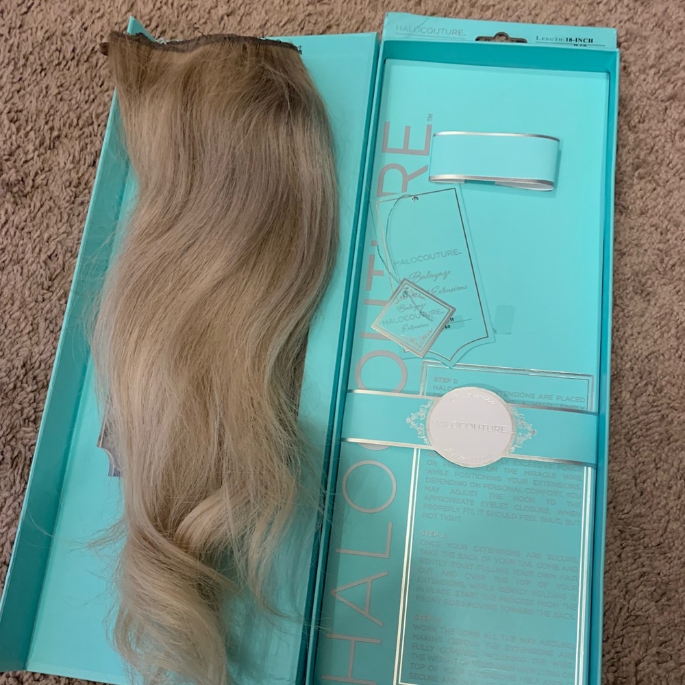 Halo Couture balayage, layered extensions blonde